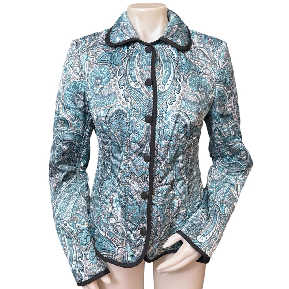 Escada Lightweight Quilted Paisley Blue Jacket Womens EU 38 US Small